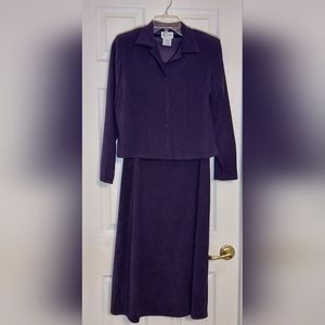 K Petite 4P Dark Purple/Eggplant Midi Dress with Matching Jacket. Vintage 1990s